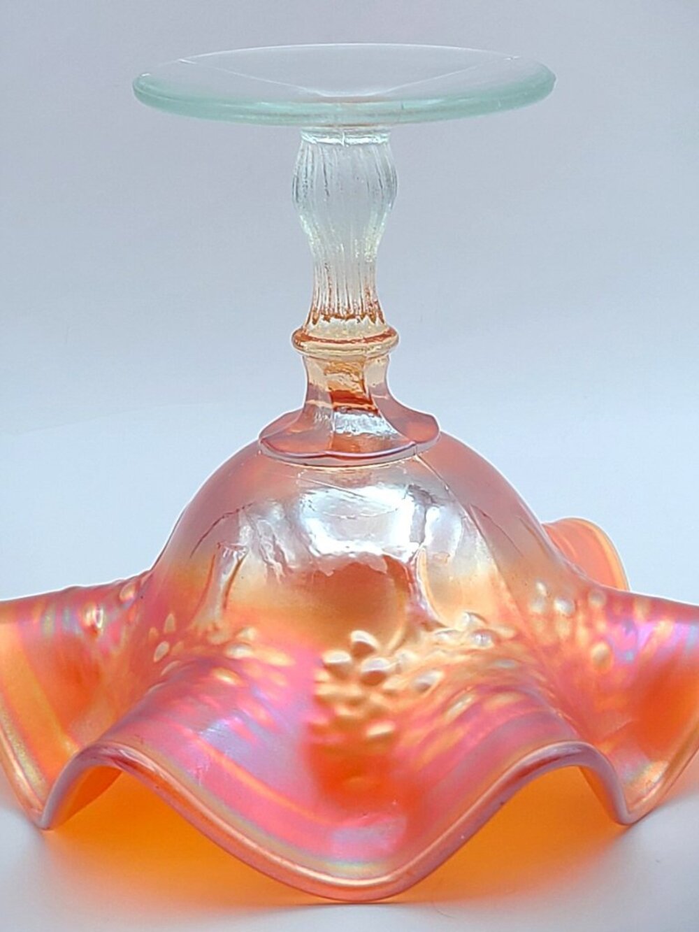 Fenton Marigold Carnival Glass Orange Tree Ruffled Sherbet Compote - Picture 8 of 11